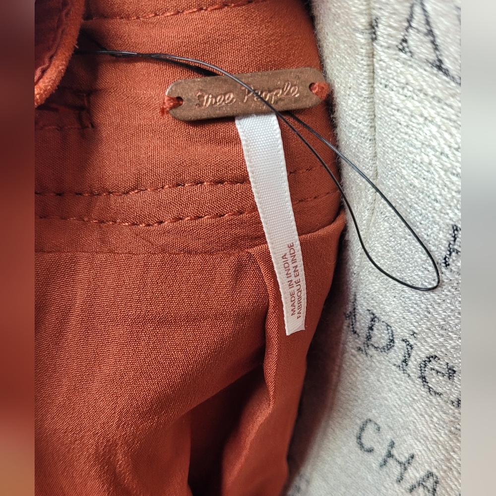 RARE Free People Orange Suede Apron Dress, Sz 12 - Picture 5 of 6